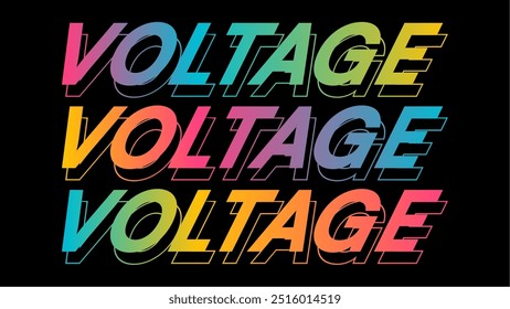 Energetic Colorful Gradient Typography of 'Voltage' Stacked on Black Background