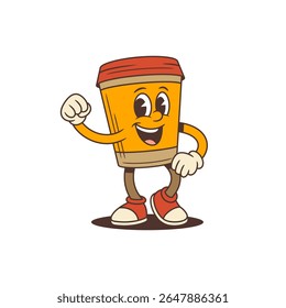 Mascote energético e confiante para xícara de café com postura animada e atitude lúdica melhora a marca, campanhas de marketing, mídias sociais e materiais promocionais para cafés e cafeterias