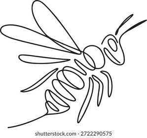 Ilustración de línea continua energética que captura el movimiento de una abeja volando con líneas giratorias que representan el movimiento y las alas.