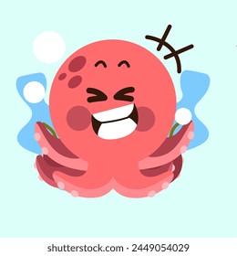 Energetic Cute Octopus Laughing Bright Fun Vibes Doodle Illustration Vector Asset