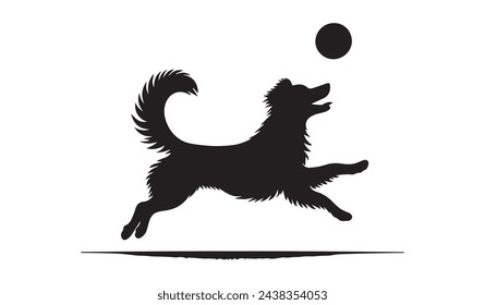 Energetic Dog Silhouette Leaping for Ball - Playful Canine Joy Art