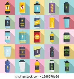 Energetic drink icons set. Flat set of energetic drink vector icons for web design