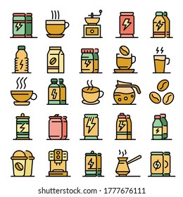 Energetic drink icons set. Outline set of energetic drink vector icons thin line color flat on white
