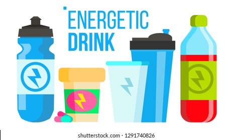 Energetic Drink Vector. Energy Icon. Bottle, Sport Can Or Tin. Isolated Flat Cartoon Illustration