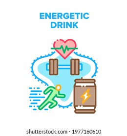 Energetic Drink Vector Icon Concept. Energetic Drink For Physical Activity In Gym. Energy Beverage Product For Fast Running And Doing Muscle Power Exercise, Sport Training Color Illustration