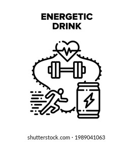 Concepto de icono del vector de bebidas energéticas. Bebida Energética Para Actividad Física En Gimnasio. Producto De Bebidas Energéticas Para El Ejercicio De La Energía Muscular De Rápida Corriente, Formación Deportiva Ilustración Negra
