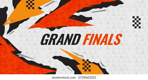 Fondo deportivo enérgico y dinámico con pinceladas afiladas en negro y naranja y patrón a cuadros. para diseño de Anuncios deportivos o póster de eventos