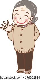 An Energetic Elderly Person Waving Has Hand.