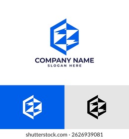 energetic electric logo, incorporating letter Z within the abstract lightning bolt shapes.hexagon divided vertically, with abstract lightning bolt shapes. Represents power, energy, and innovation.