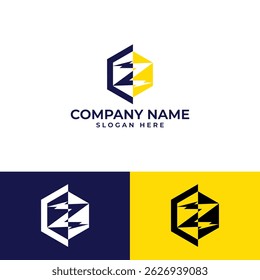 energetic electric logo, incorporating letter Z within the abstract lightning bolt shapes.hexagon divided vertically, with abstract lightning bolt shapes. Represents power, energy, and innovation.