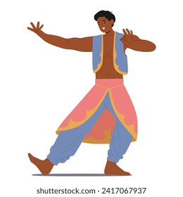 Energetic And Expressive Indian Male Dancer Captivates With Graceful Movements, Intricate Hand Gestures, And Vibrant Footwork, Showcasing The Rich Cultural Tapestry Of Traditional Dance Forms, Vector