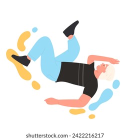 Energetic fantasy falling of man. Floating in the air imagination cartoon vector illustration