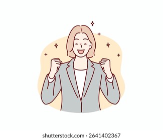 Energetic female Office Worker. Hand drawn style vector design illustrations.