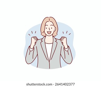 Energetic female Office Worker. Hand drawn style vector design illustrations.