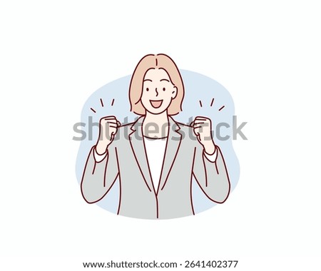 Energetic female Office Worker. Hand drawn style vector design illustrations.