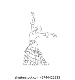 energetic flamenco dancer in a dramatic pose, showcasing fluidity and passion in a traditional layered dress