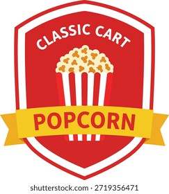 Gráfico de logotipo de palomitas de maíz de diseño plano enérgico para Ilustración vectorial de marca de Carrito clásica 