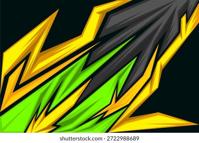 Energetic futuristic abstract background featuring sharp diagonal geometric shapes in vibrant yellow, neon green, and dark gray tones. The bold composition conveys motion, speed, and tech aesthetics, making it ideal for esports branding, gaming visuals, sports graphics, action-themed posters, tech marketing, and digital design elements. Perfect for high-impact print and digital promotional materials.