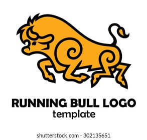 energetic galloping bull - vector illustration logo, mascot or symbol template