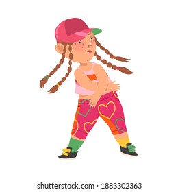 Energetic Girl with Braided Hair Performing Dancing Pas Vector Illustration