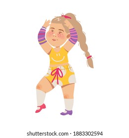 Energetic Girl with Braided Hair Performing Dancing Pas Vector Illustration