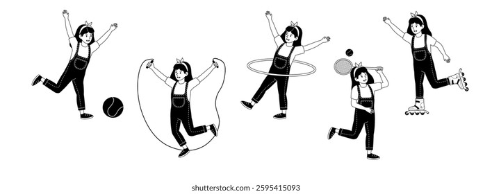 Energetic girl enjoying various outdoor activities during the day