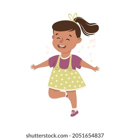 Energetic Girl with Ponytail Dancing Moving to Music Rythm Vector Illustration