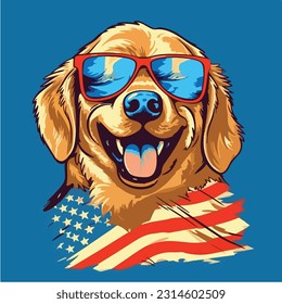 energetic golden retriever wearing sunglasses