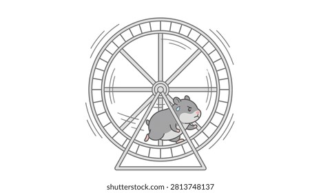Energetic hamster spinning rapidly in a large wheel. Motion lines emphasize speed and active pet life.