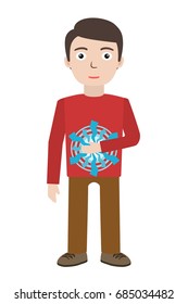 Energetic healing. Man heal himself with energy field. Pranic healing. Alternative medicine concept. Vector illustration.