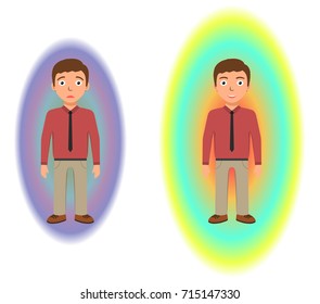 Energetic healing. Pranic healing. Alternative medicine concept. Reflection of health on the aura. Vector illustration.