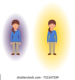Energetic healing. Pranic healing. Alternative medicine concept. Reflection of health on the aura. Vector illustration.