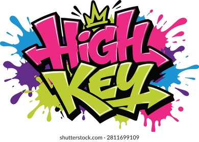 Energetic High Key text with a vibrant splash paint effect, creating a dynamic and expressive street art style.