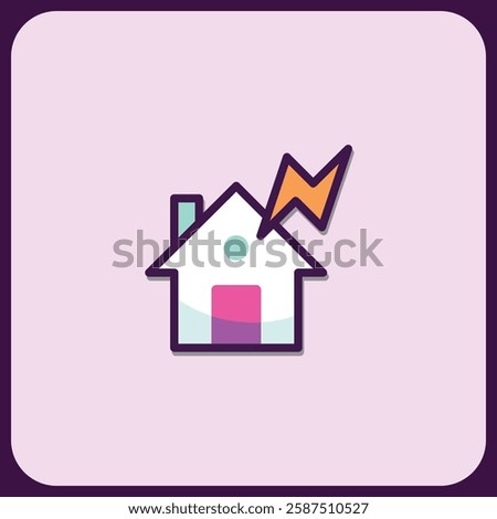 Energetic Home Icon Design: Vibrant House with Lightning Bolt