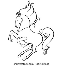 energetic horse reared - hand drawn doodle vector illustration 