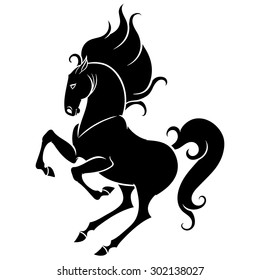 energetic horse reared - hand drawn doodle vector illustration 