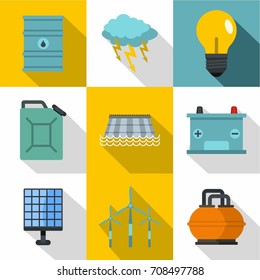 Energetic icon set. Flat style set of 9 energetic vector icons for web design