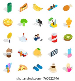 Energetic icons set. Isometric set of 25 energetic vector icons for web isolated on white background