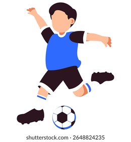 Uma ilustração enérgica de um jovem jogador de futebol meio-chute, capturando a paixão e o movimento de um jogo de futebol animado.