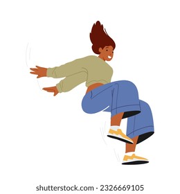 Energetic And Joyful, A Woman Leaps In The Air With A Wide Smile On Her Face, Young Female Character Exuding Happiness And A Sense Of Freedom. Cartoon People Vector Illustration