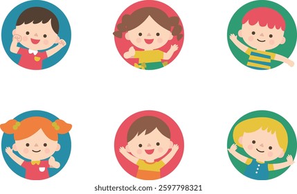 Energetic Jumping Kids Illustration. Lively children in playful poses, full of energy and joy. Perfect for educational materials, ads, brochures, and kid-friendly content.