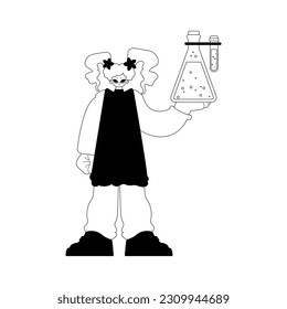 Energetic lady with a chemical bump. Learning subject. Dim and white line craftsmanship. Trendy style, Vector Illustration