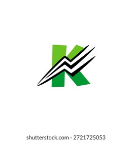Energetic letter K logo with integrated flash lightning element. Professional vector design for fitness, sports, delivery, and fast energy brands