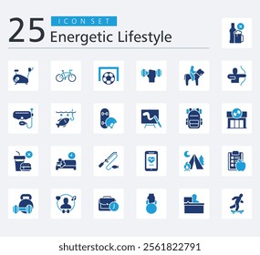 ENERGETIC LIFESTYLE ICON SET COLOR FILL STYLE with no alcohol, exercise machine, bike, football, dumbbell, horseback riding, archery, scuba diving, fishing and skateboard