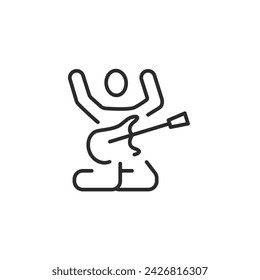  An energetic line art icon of a guitarist rocking out on stage.Vector illustration