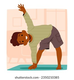Energetic Little Boy Enthusiastically Engages In Morning Exercises, Child Character Stretching And Leaning With A Joyful Smile, Embracing A Healthy Start To His Day. Cartoon People Vector Illustration
