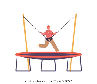Energetic Little Boy Joyfully Bouncing On Trampoline, Captured Mid-air. Image is Ideal For Promoting Outdoor Activities