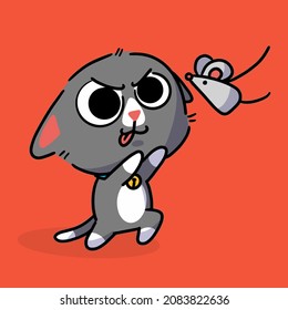 Energetic Little Kitten Chasing a Mouse Character Doodle Special Illustration