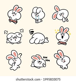 Energetic Lively Bunny Doodle Illustration Set Premium Vector