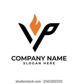 Energetic logo featuring letters "V" and "P" intertwined with a dynamic flame element. The design conveys passion, power, and innovation, for businesses in the energy, technology, or sports sectors.